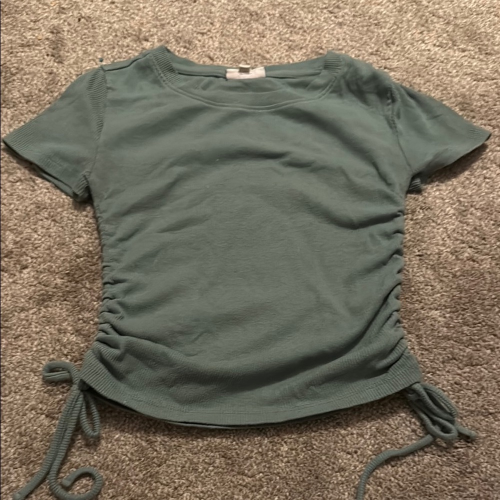 SO Teal Ruched Short Sleeve Tee